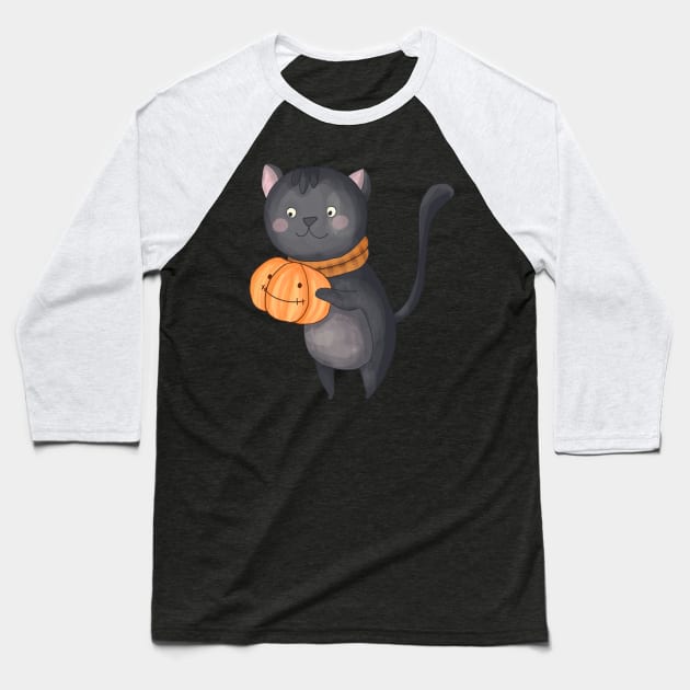Funny Halloween Cat Pumpkin For Men & Women Baseball T-Shirt by vicenteamine